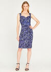Abstract Leaf Print Bodycon Dress, Navy, large
