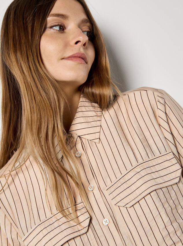 Pinstripe Boxy Shirt, Stone, large