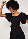 Puff Sleeve Tiered Midi Dress, Black, large