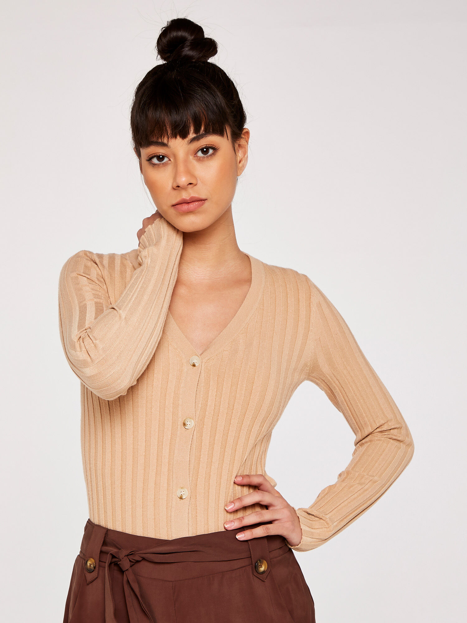 Ribbed button up cardigan sales