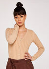 Ribbed Button Down Cardigan, Stone, large