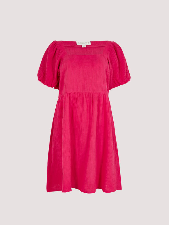 Puff Sleeve Mini Dress, Pink, large
