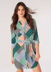 Geo Patchwork Shirt Mini Dress, Orange, large
