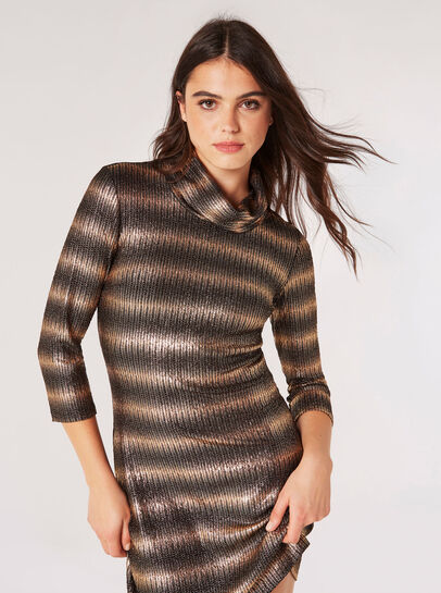 Metallic Stripe Shift Mini Dress