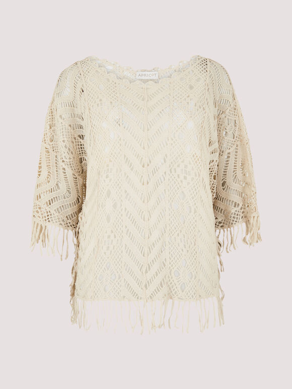 Crochet Fringe Edge Top, Stone, large