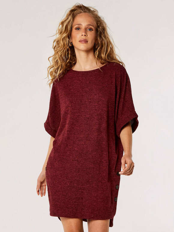 Soft Touch Batwing Mini Dress , Burgundy, large