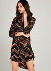 Black Spliced Stripe Ripple Shirt Dress, Black, large