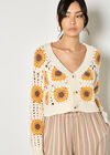 Sunflower Hand-Knit Crochet Cardigan, Stone, large
