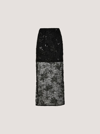 Floral Beaded Lace Midi Skirt