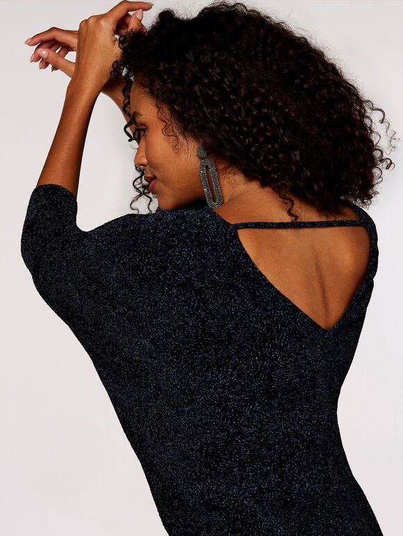 Metallic Swirl Batwing Top, Navy, large