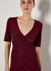 Foil Sparkle Ruched Midi Dress, Burgundy, large
