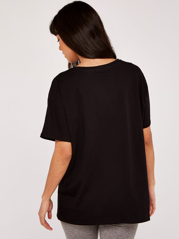 Embroidered Sequin Love T-Shirt, Black, large