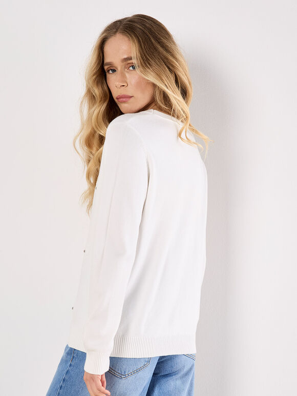 Diamante Daisy Jumper, White, large