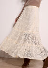 Cotton-Blend Lace Tiered Midi Skirt, Cream, large