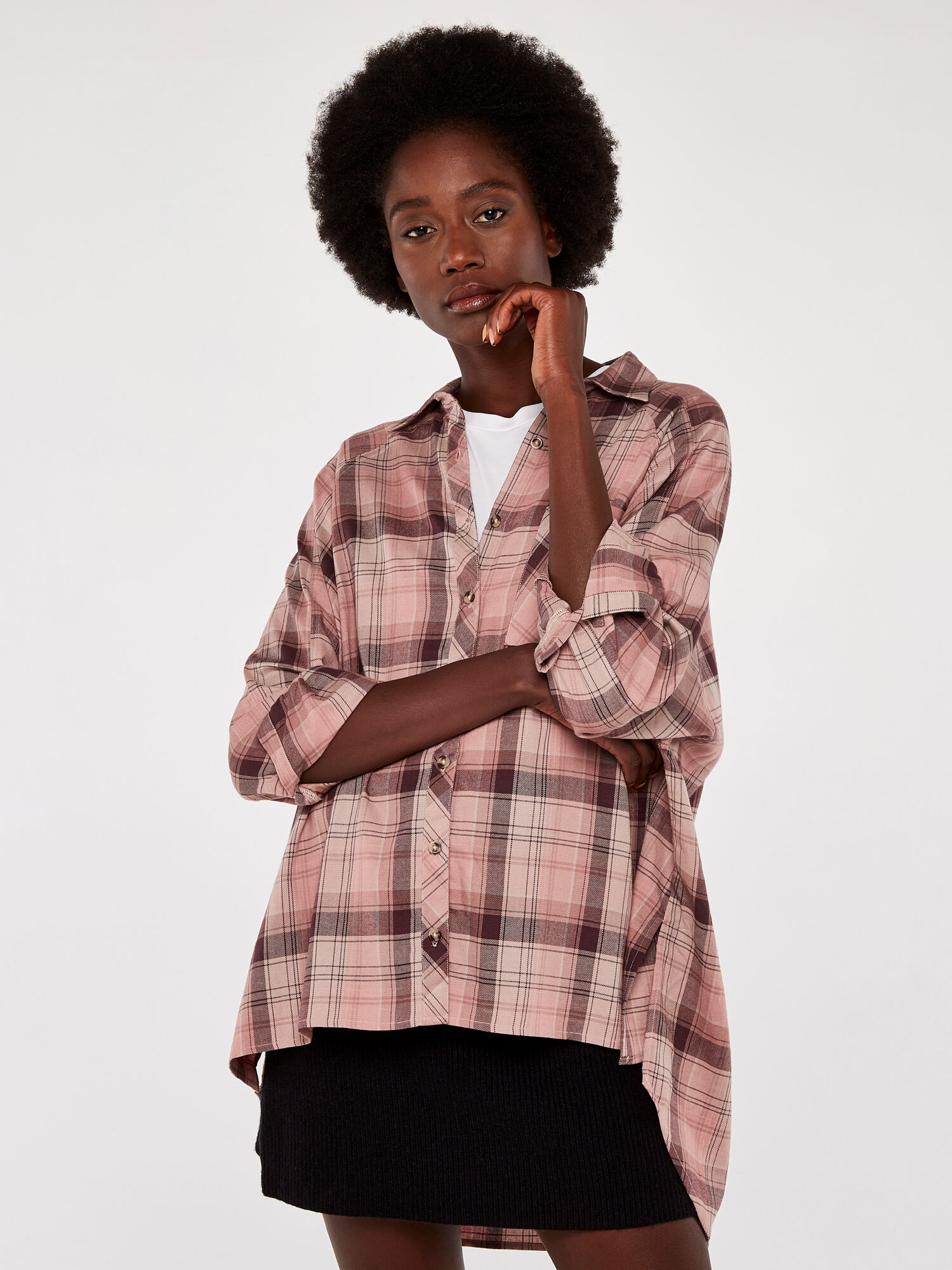 Check Oversized Shirt Apricot Clothing