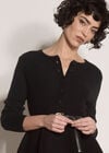 Peplum Hem Rbbed Knit Cardigan, Black, large
