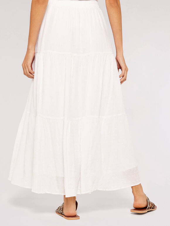 Crinkle Dobby Tiered Skirt, Cream, large