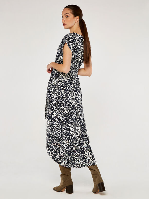 Abstract Print Crepe Wrap Dress, Blue, large