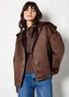 Reversible Faux Fur Suede Jacket, Brown, large