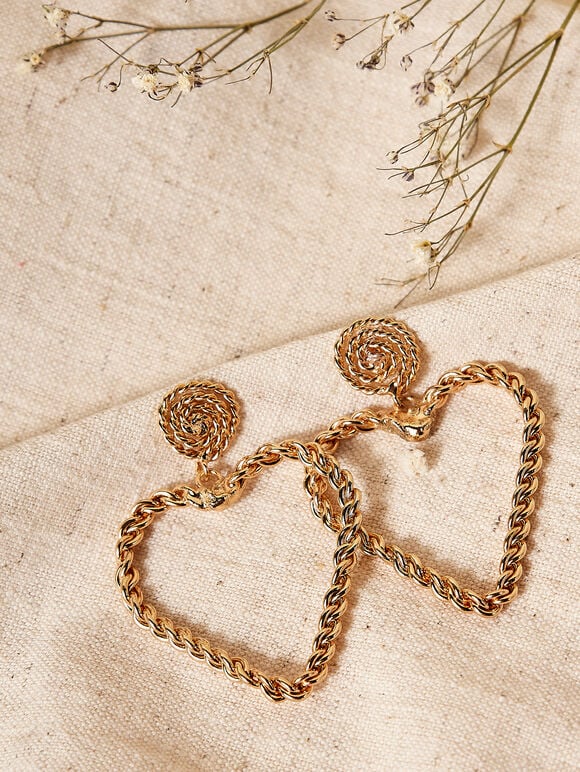 Gold Heart Hoop Earrings, Assorted, large