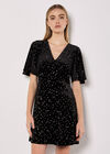 Metallic Star Velvet Mini Dress, Black, large