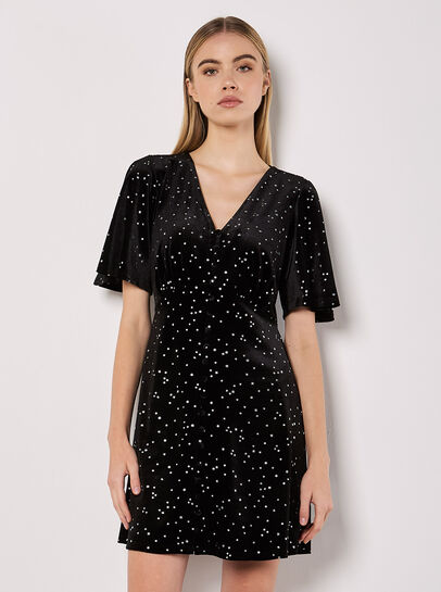Silver Foil Star Velvet Mini Dress