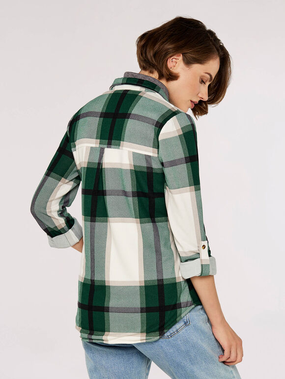 Lightweight Sherpa Lined Check Shacket, Green, large