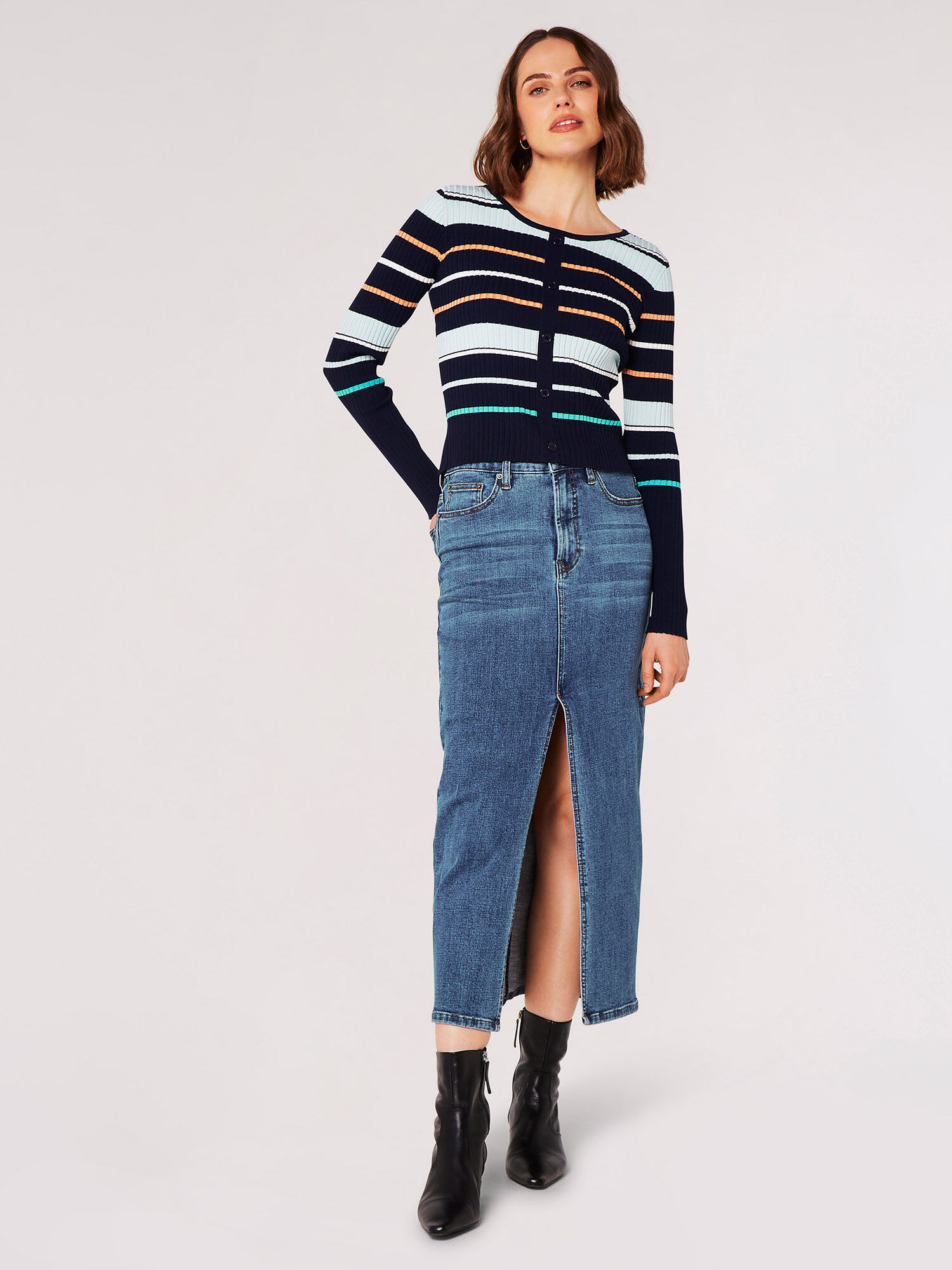 Long denim outlet cardigan