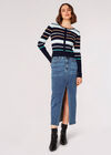 Decorative Button Stripe Jumper, Navy, large