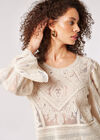 Cotton Embroidered Mesh Top, Stone, large