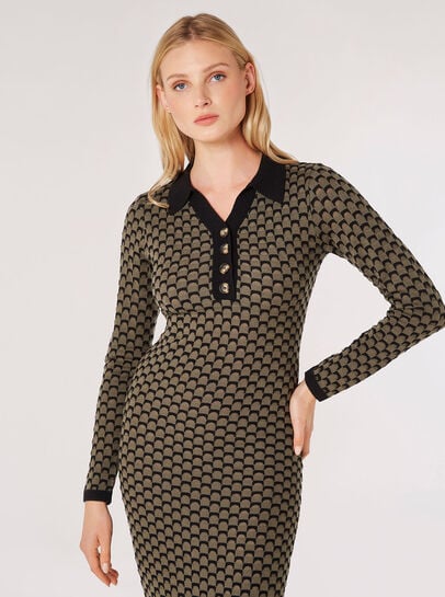 Geometric Bodycon Knit Midi Dress