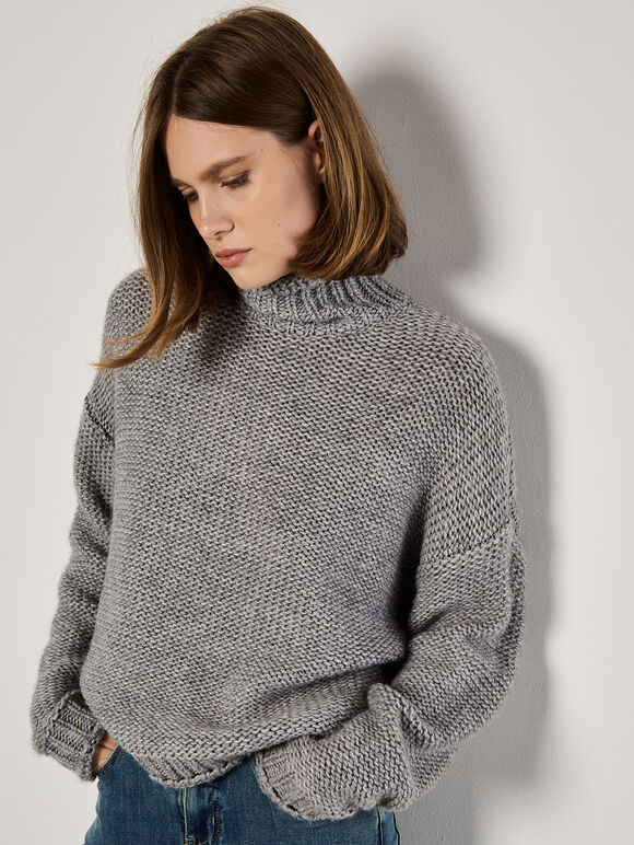 Oversized Chunky Knit Jumper, Grey, large