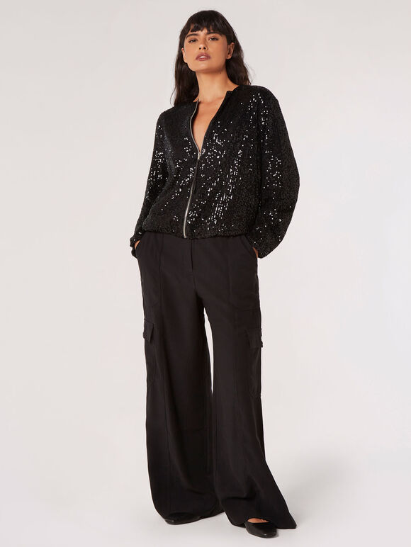 Sequins Bomber Jacket, Black, large