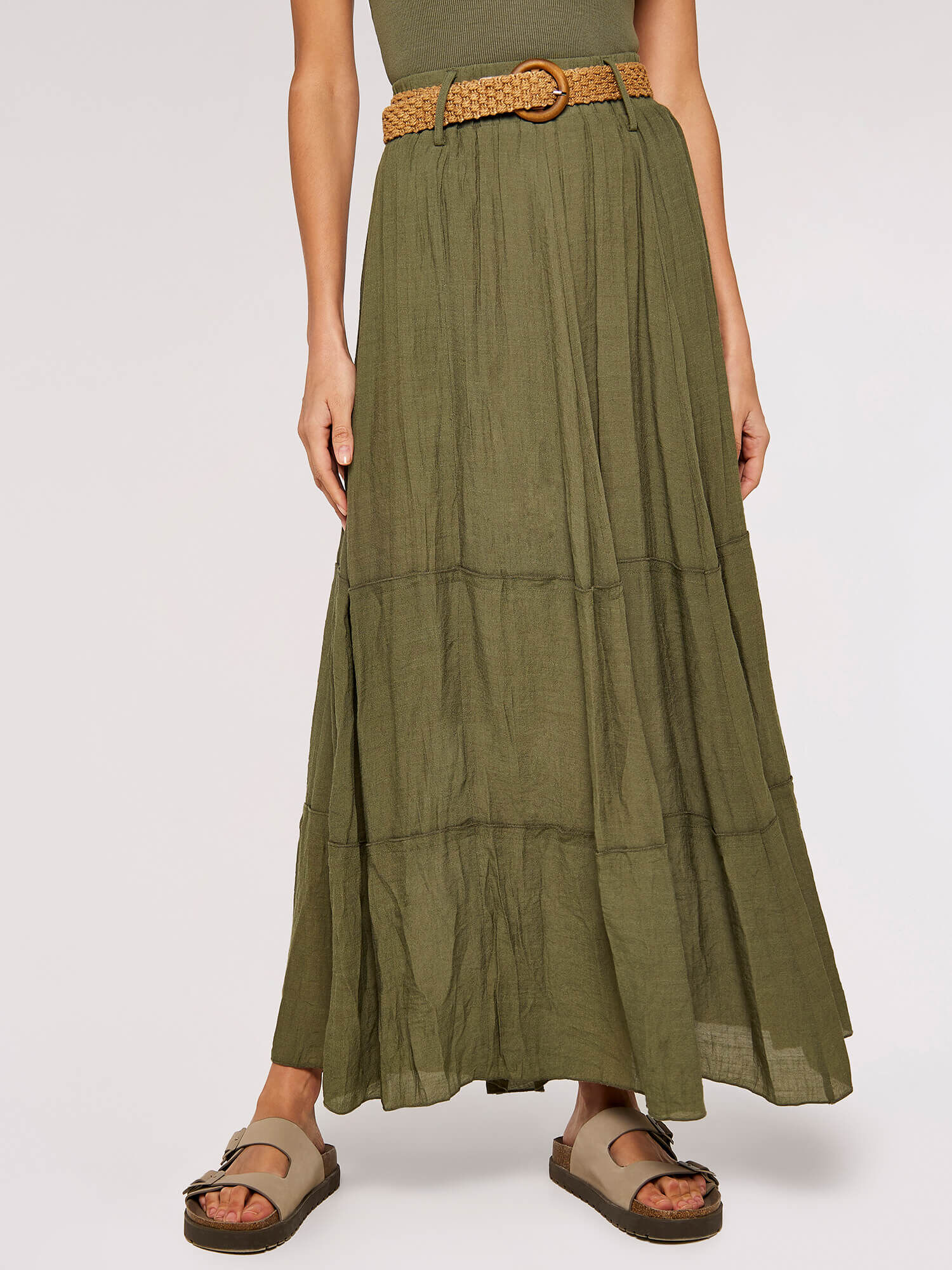 Slub Shimmer Maxi Skirt Apricot Clothing