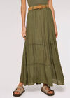 Slub Shimmer Maxi Skirt, Khaki, large