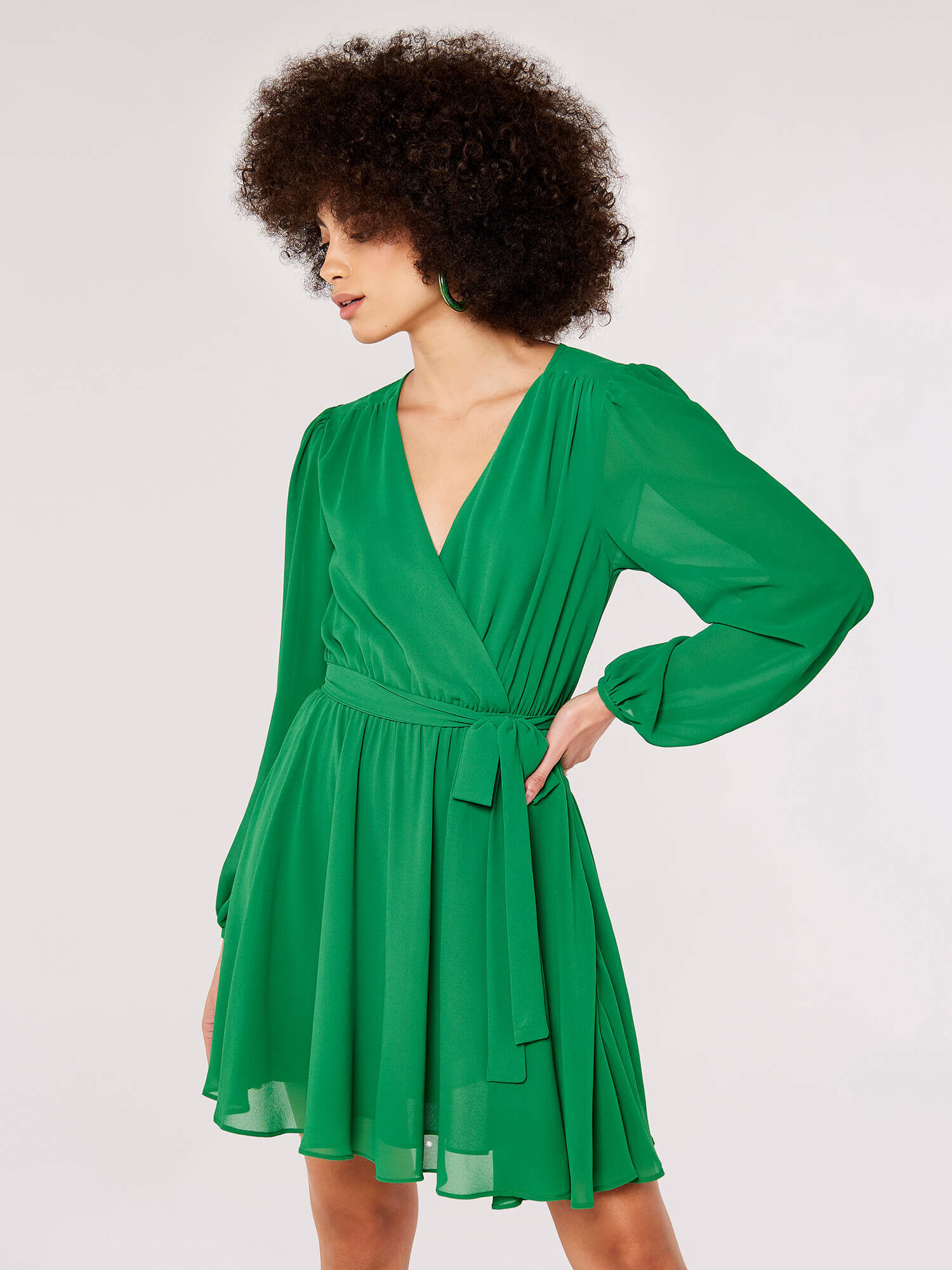 Chiffon Wrap Mini Dress Apricot Clothing