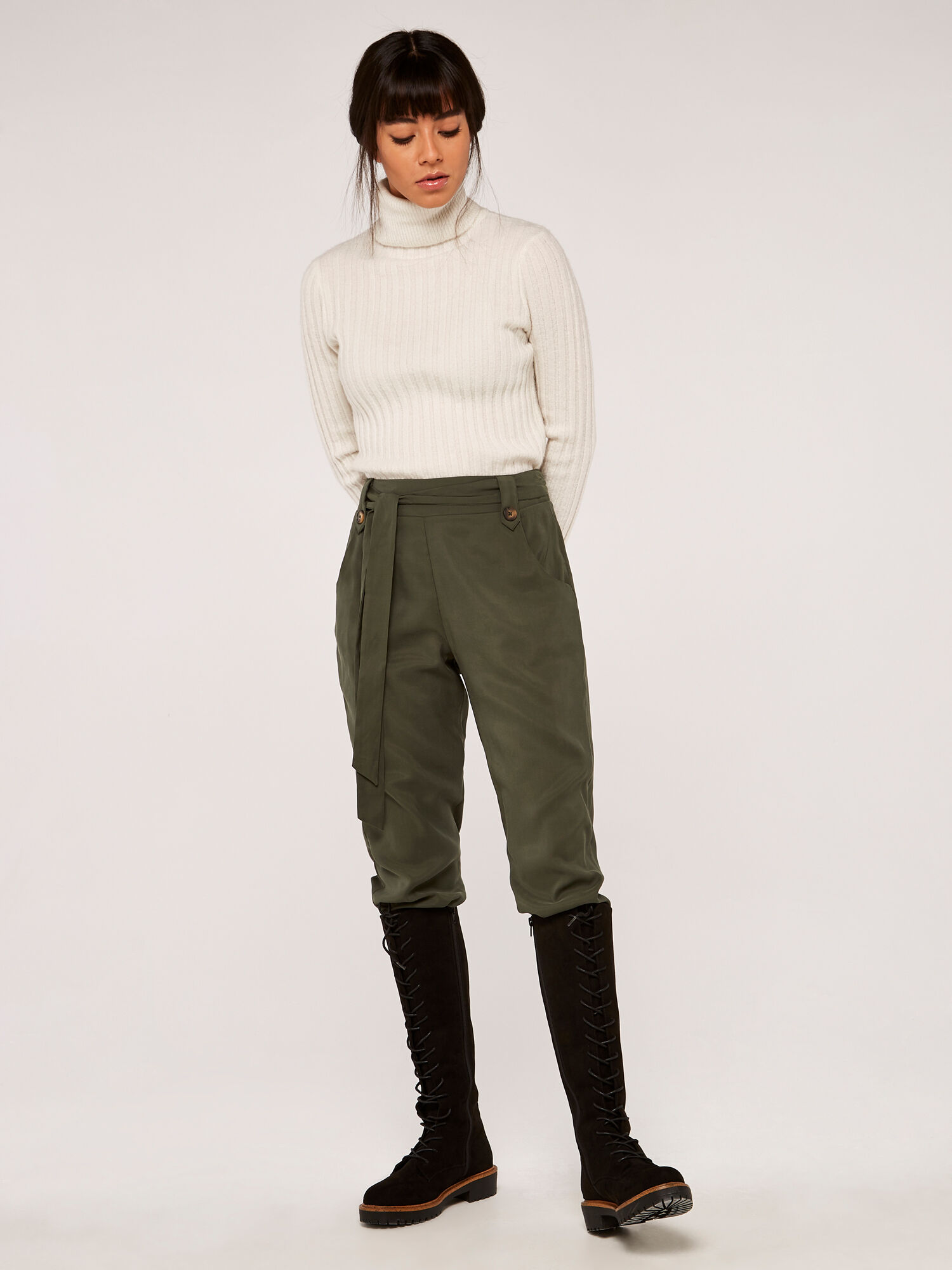 Ribbed Roll Neck Jumper | Apricot UK