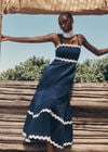 Ric Rac Trim Cotton Midaxi Dress
, Navy, large