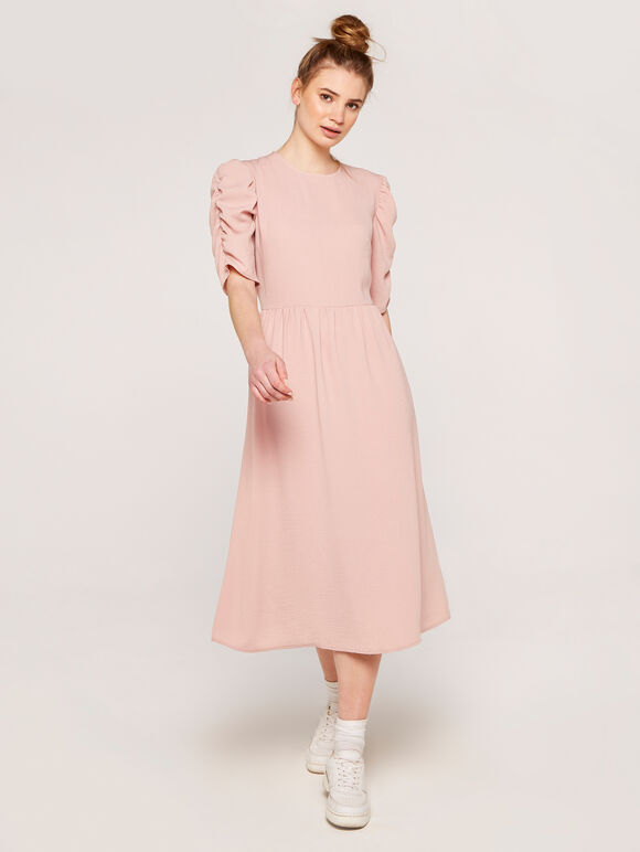 Puff Shoulder Midi Dress, Pink, large