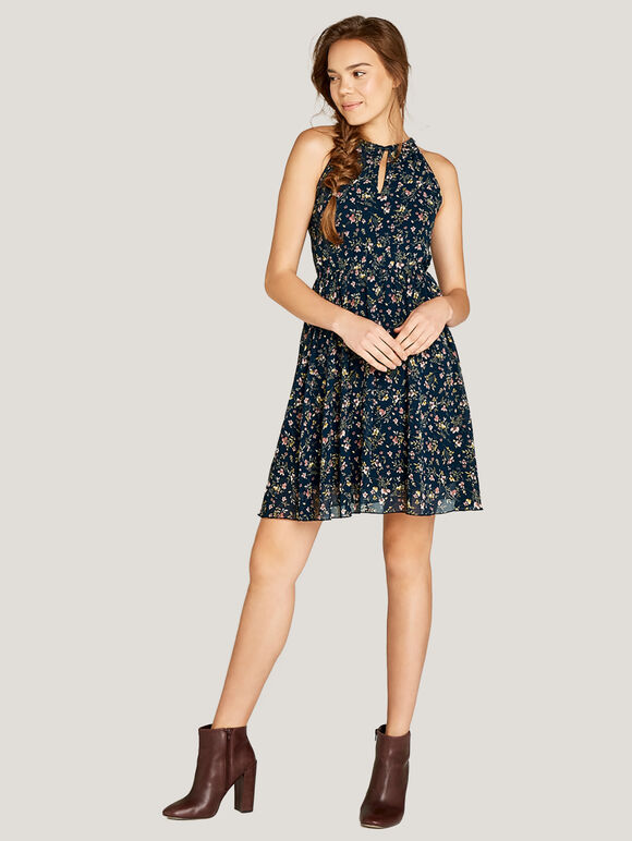 Ditsy Floral Tea Dress, Navy, large