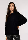 Cable Stripe Batwing Aran Jumper, Black, large
