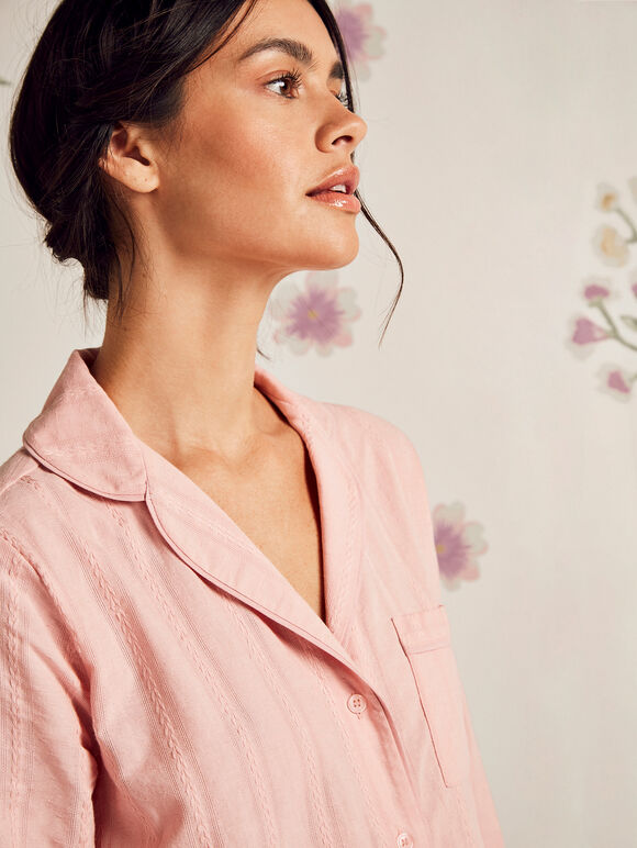 Embroidered Stripe Shirt Dress, Pink, large