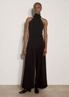 Wide-Leg Pleated Tailored Trousers, Black, large