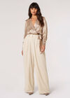Textured Satin Wrap Top, Stone, large