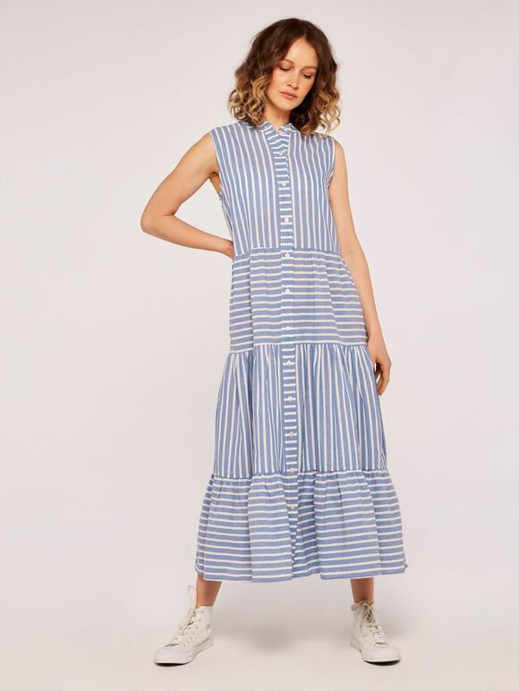 Multi Panel Stripe Dress, Blue, large