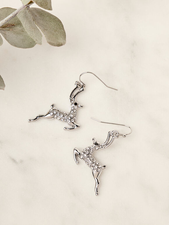 Silver Tone Reindeer Hook Earrings, Assorted, large