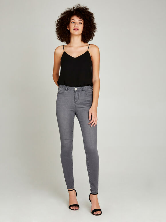 Grey Skinny Fit Biker Jeans, Grey, large