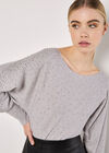 Batwing Sleeve Studded Jumper, Grey, large