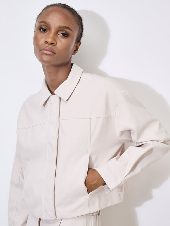 Soft Tailored Cropped Jacket, Stone, large