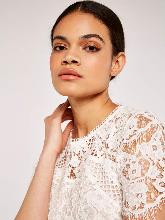  Lace Scallop Edge Top, White, large